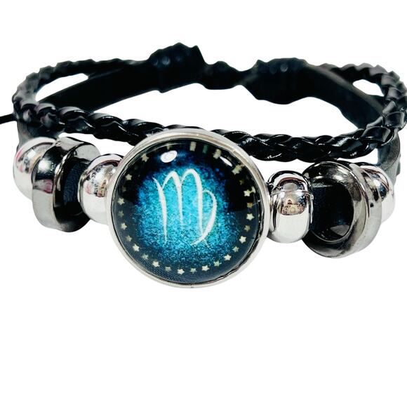 Virgo Zodiac Leather Adjustable Bracelet Unisex Multilayer Horoscope New - Picture 3 of 5